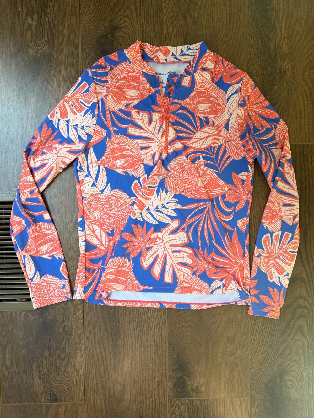 Caribbean Joe Kids Long Sleeve Rashguard - Blue, Coral & White Floral